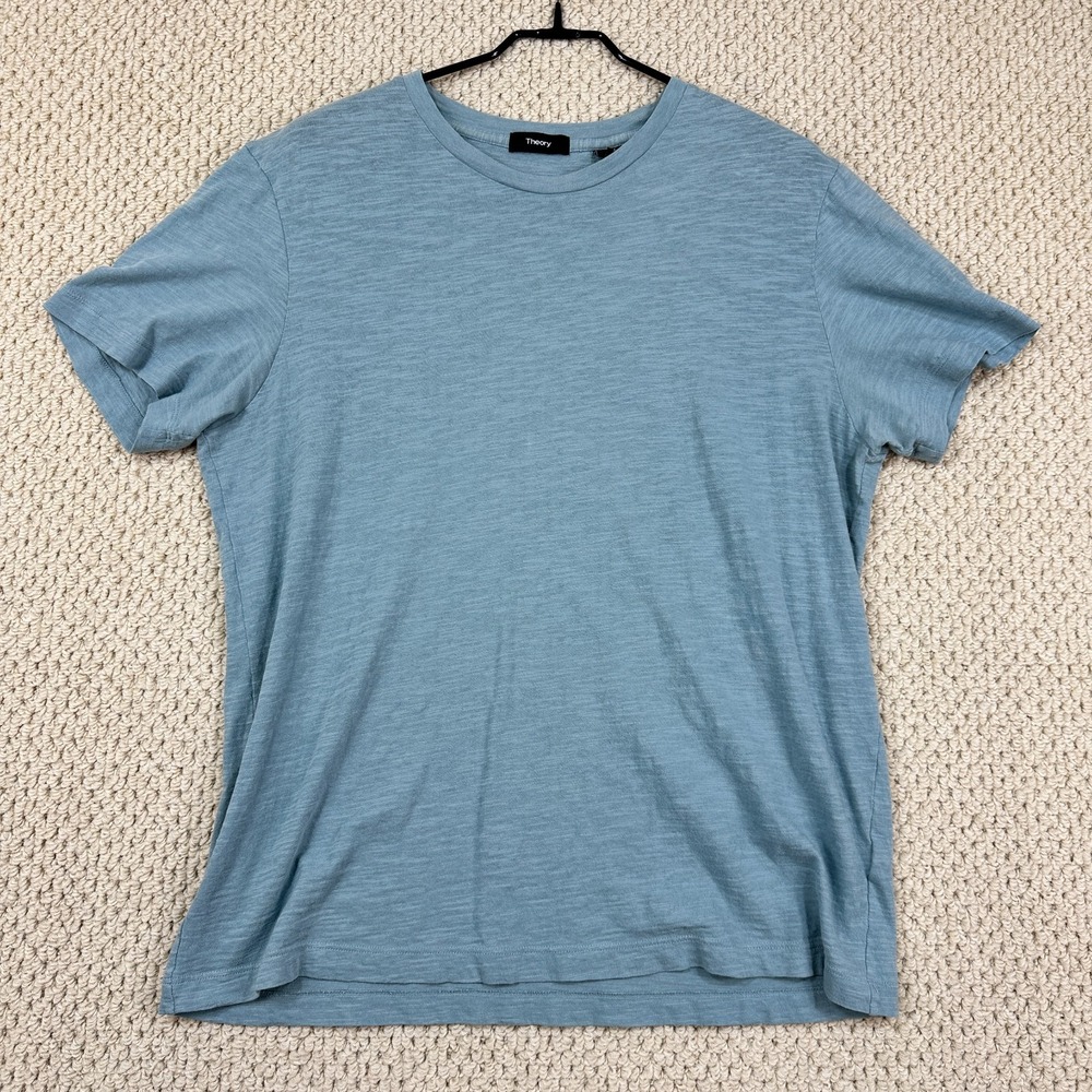 Theory Slub T Shirt Mens Large Grayish Blue Short Sleeve Crew Neck Tee Trim Fit